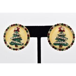 Lunch at The Ritz Vintage Christmas Cookie Tree Earrings Post Signed 1980s BinAZ